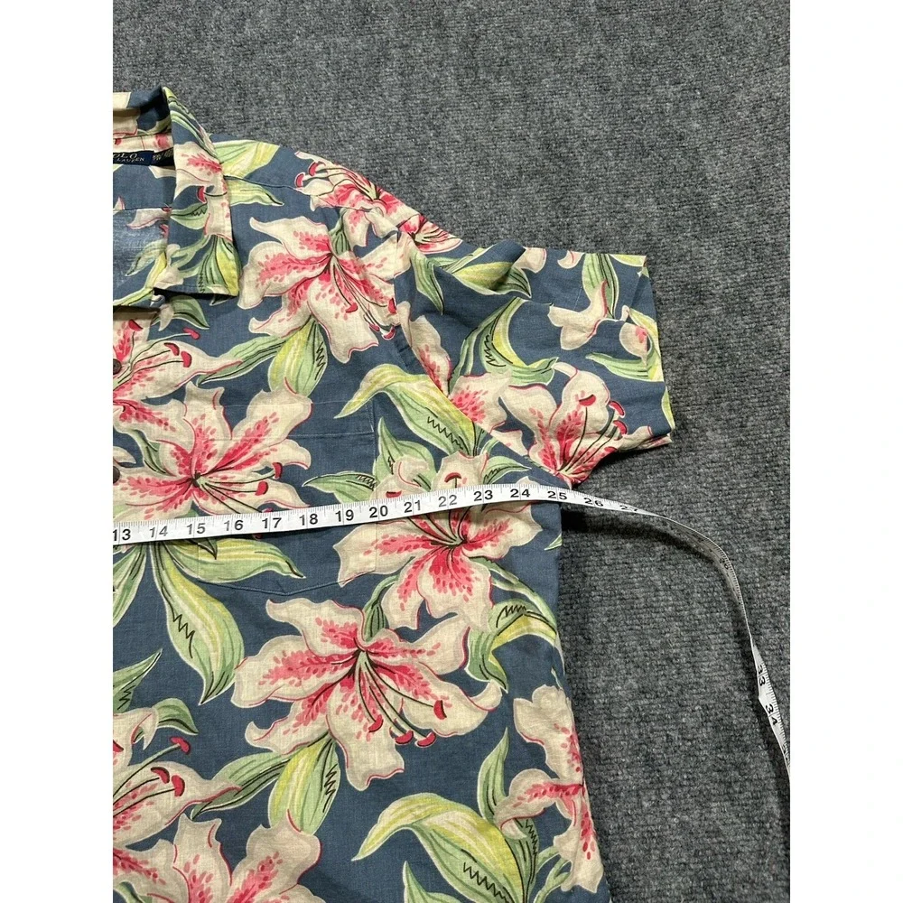 Polo Ralph Lauren Men's 2XL Button Up Camp Shirt Floral AOP Linen Blend Loop